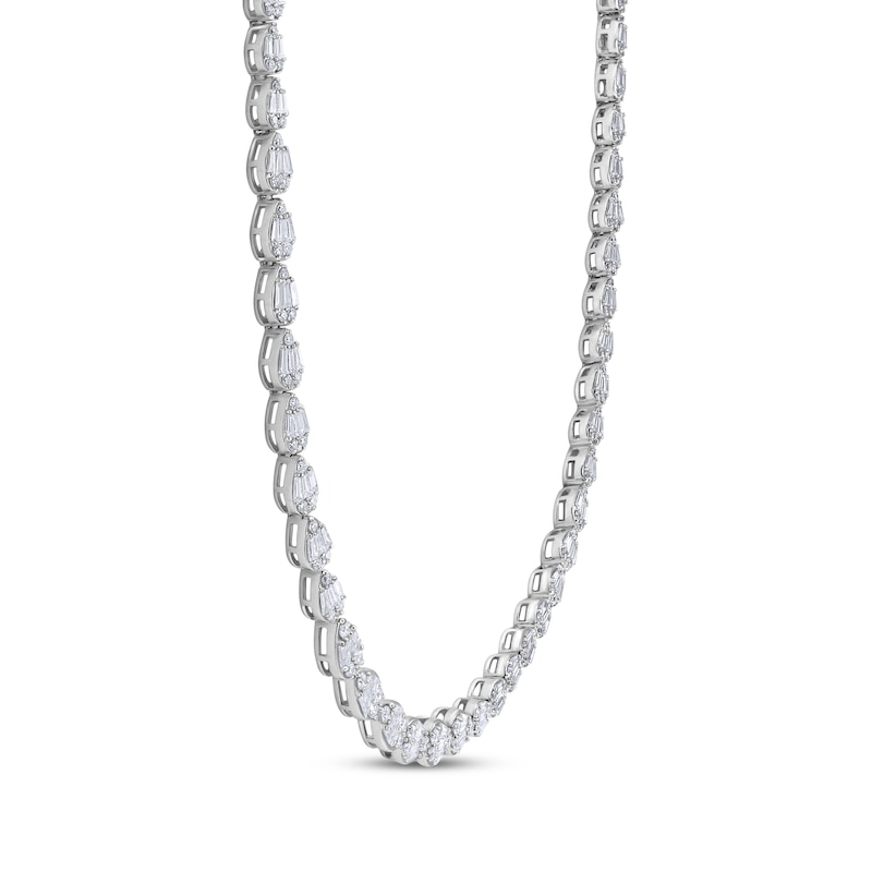 Main Image 2 of Baguette & Round-Cut Multi-Diamond Pear Link Necklace 2-3/4 ct tw 14K White Gold 17&quot;