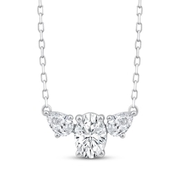 Memories Moments Magic Oval-Cut & Pear-Shaped Lab-Grown Diamond Three-Stone Necklace 3/4 ct tw 14K White Gold 18&quot;