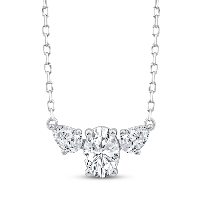 Main Image 1 of Memories Moments Magic Oval-Cut & Pear-Shaped Lab-Grown Diamond Three-Stone Necklace 3/4 ct tw 14K White Gold 18&quot;