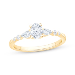 Lab-Grown Diamonds by KAY Oval-Cut & Pear-Shaped Three-Stone Engagement Ring 5/8 ct tw 14K Yellow Gold