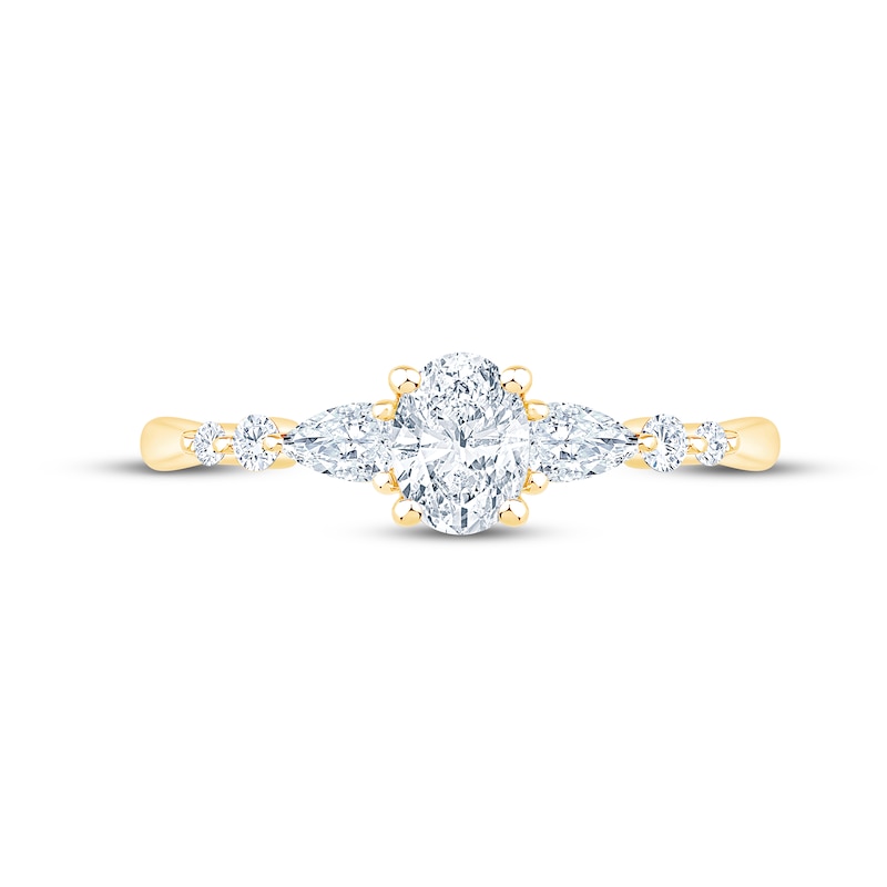 Main Image 3 of Lab-Grown Diamonds by KAY Oval-Cut & Pear-Shaped Three-Stone Engagement Ring 5/8 ct tw 14K Yellow Gold