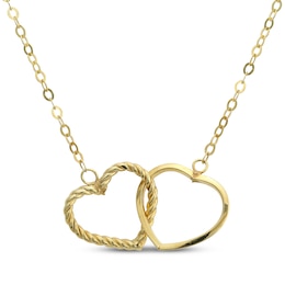 Reaura Interlocking Hearts Necklace Repurposed 14K Yellow Gold 18&quot;