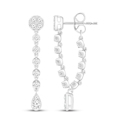 Multi-Diamond Front-Back Chain Dangle Earrings 1/2 ct tw 10K White Gold