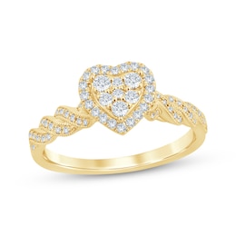 Now + Forever Multi-Diamond Heart-Shaped Engagement Ring 1/3 ct tw 10K Yellow Gold