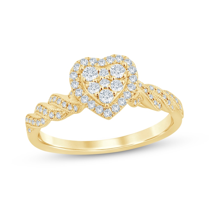 Main Image 1 of Now + Forever Multi-Diamond Heart-Shaped Engagement Ring 1/3 ct tw 10K Yellow Gold