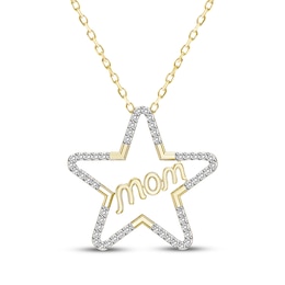 Diamond &quot;Mom&quot; Star Necklace 1/6 ct tw 10K Yellow Gold 18&quot;