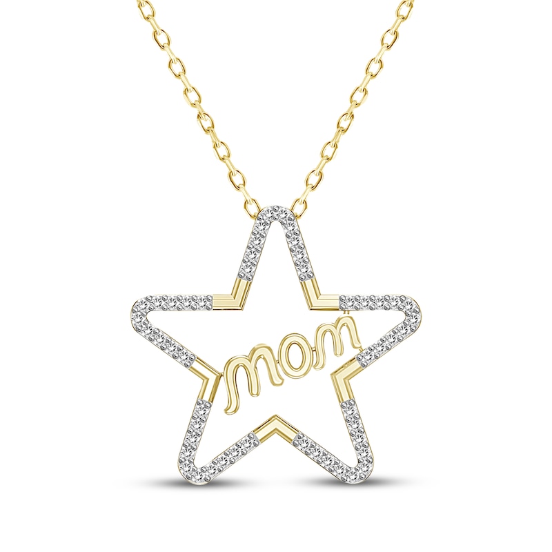 Main Image 1 of Diamond &quot;Mom&quot; Star Necklace 1/6 ct tw 10K Yellow Gold 18&quot;