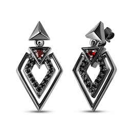 Star Wars Darth Vader Garnet & Black Diamond Drop Earrings 1/5 ct tw Black Rhodium-Plated Sterling Silver