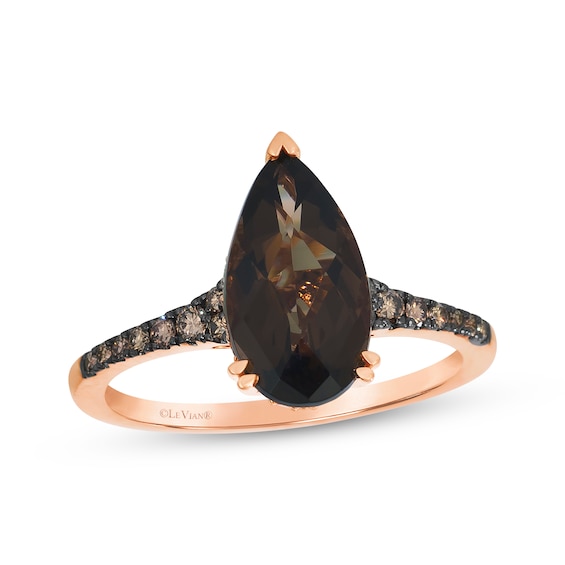 Le Vian Pear-Shaped Chocolate Quartz Ring 1/4 ct tw Diamonds 14K Strawberry Gold