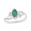 Thumbnail Image 1 of Pear-Shaped Emerald & Diamond Swirl Ring 1/20 ct tw 10K White Gold