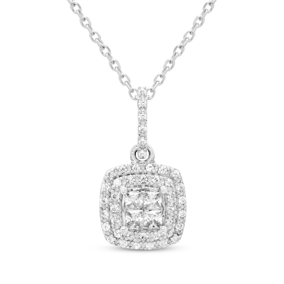 Princess-Cut Diamond Quad Double Frame Necklace 1/4 ct tw 10K White Gold 18"