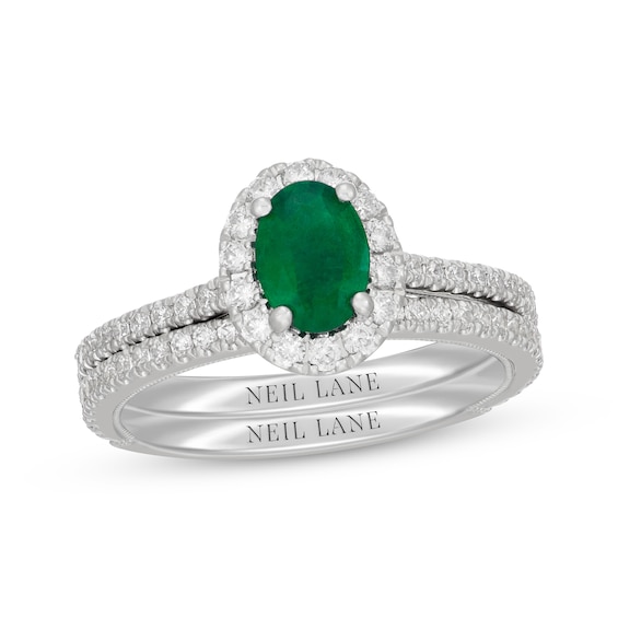 Neil Lane Oval-Cut Natural Emerald & Diamond Bridal Set 5/8 ct tw 14K White Gold