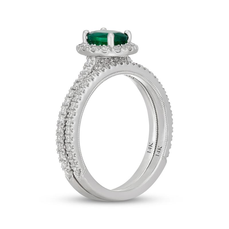 Main Image 2 of Neil Lane Oval-Cut Natural Emerald & Diamond Bridal Set 5/8 ct tw 14K White Gold