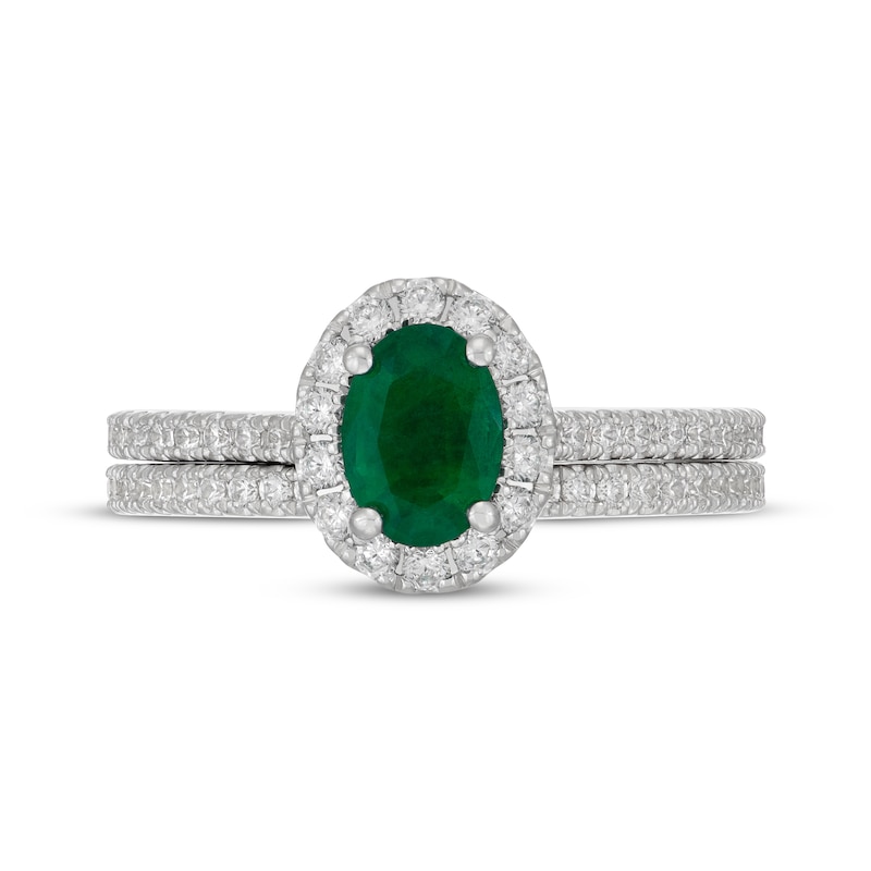 Main Image 3 of Neil Lane Oval-Cut Natural Emerald & Diamond Bridal Set 5/8 ct tw 14K White Gold