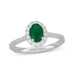 Neil Lane Oval-Cut Natural Emerald & Diamond Engagement Ring 1/2 ct tw 14K White Gold