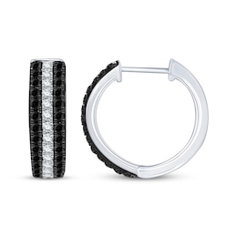 Black & White Diamond Hoop Earrings 1 ct tw Sterling Silver