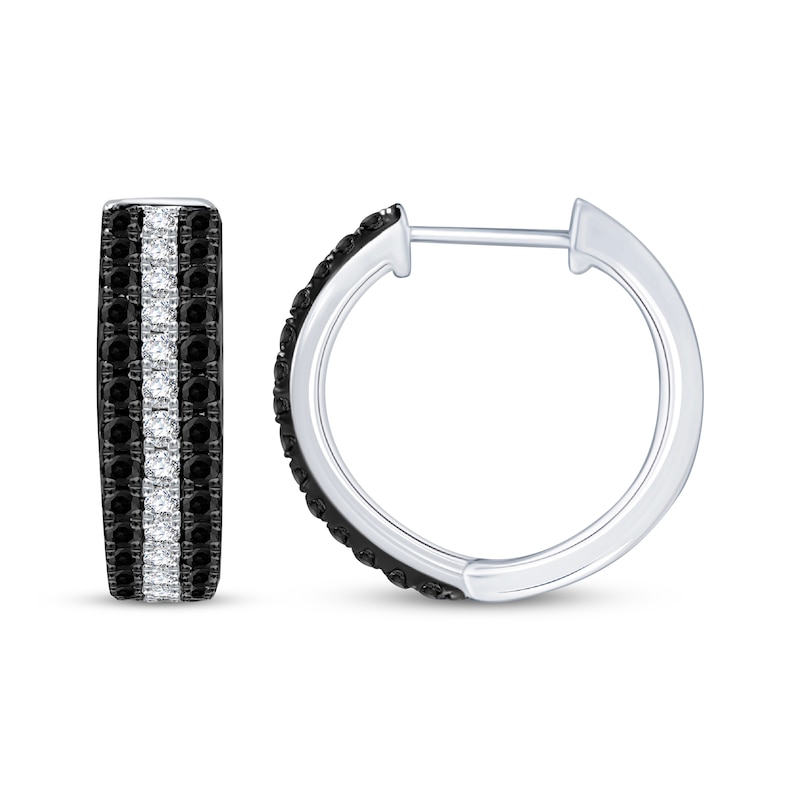 Main Image 1 of Black & White Diamond Hoop Earrings 1 ct tw Sterling Silver