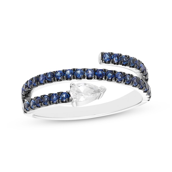 Pear-Shaped White & Round-Cut Blue Lab-Created Sapphire Wrap Ring Sterling Silver