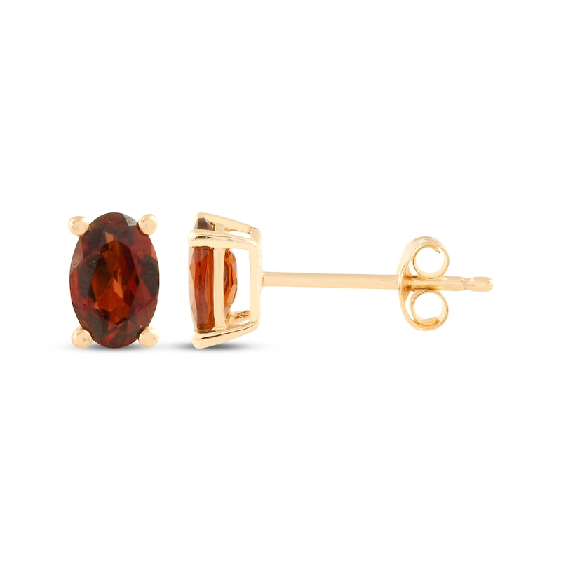 Main Image 1 of Oval-Cut Garnet Solitaire Stud Earrings 14K Yellow Gold