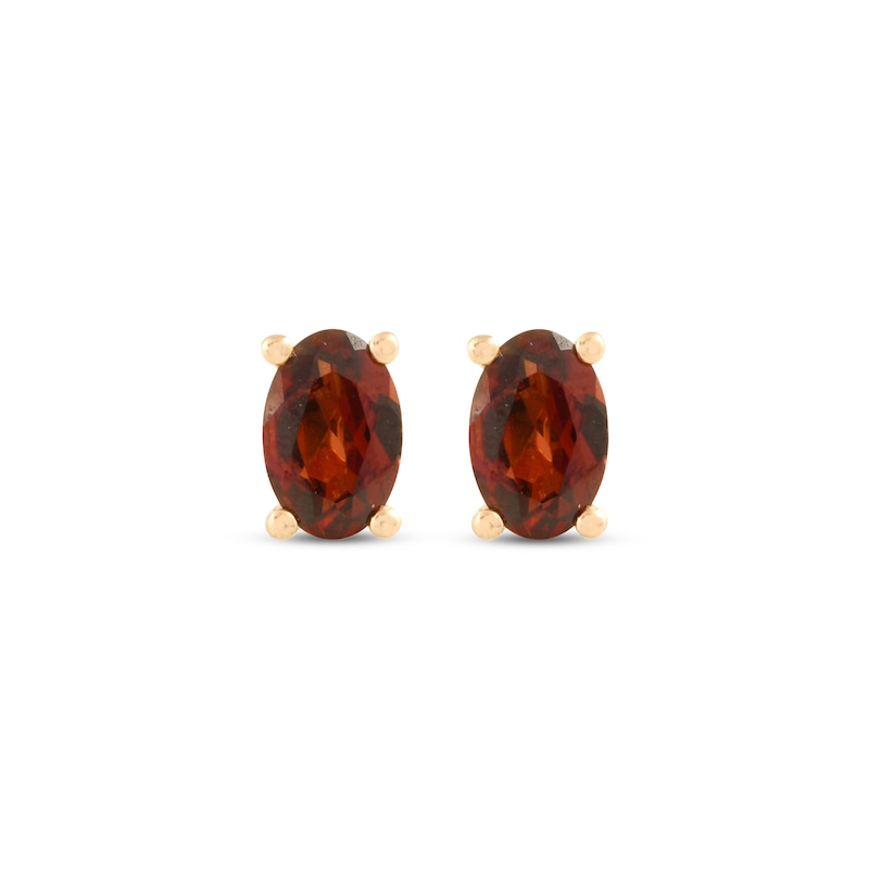 Main Image 2 of Oval-Cut Garnet Solitaire Stud Earrings 14K Yellow Gold