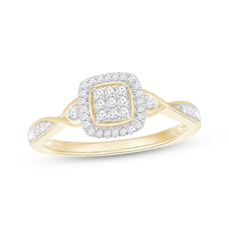 Main Image 1 of Multi-Diamond Cushion Halo Promise Ring 1/6 ct tw 10K Yellow Gold