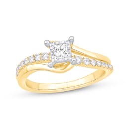 Now + Forever Princess & Round-Cut Diamond Engagement Ring 3/8 ct tw 14K Two-Tone Gold