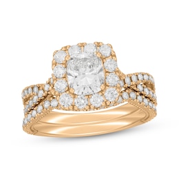 Neil Lane Artistry Cushion-Cut Lab-Grown Diamond Halo Bridal Set 2 ct tw 14K Yellow Gold