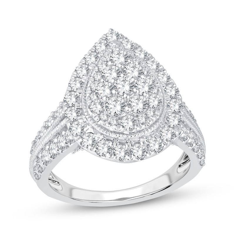 Multi-Diamond Center Pear Engagement Ring 2 ct tw 10K White Gold