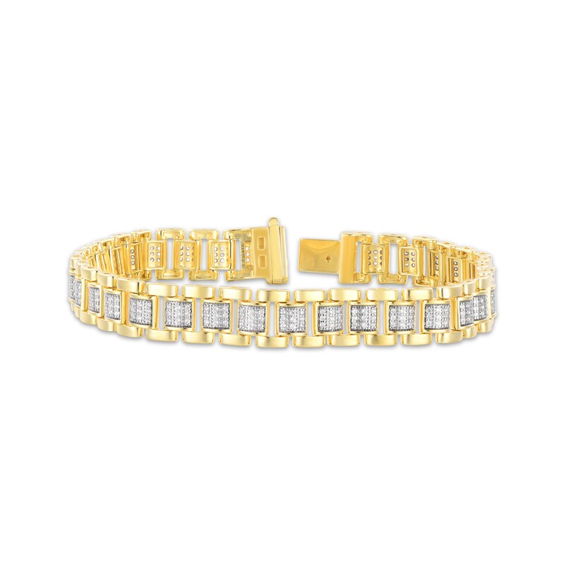 Kay Outlet Men's Diamond Cuban Link Bracelet 1 ct tw Round-cut 10K Yellow Gold 8.5