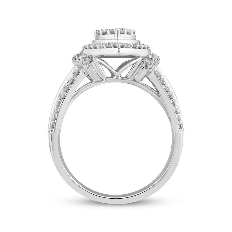 Main Image 3 of Multi-Diamond Center Teardrop-Frame Engagement Ring 1 ct tw 14K White Gold