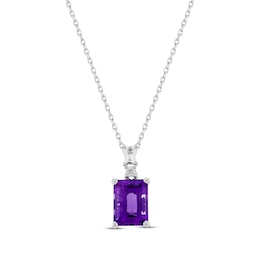 Emerald-Cut Amethyst & White Lab-Created Sapphire Necklace Sterling Silver 18&quot;