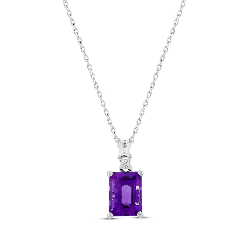 Emerald-Cut Amethyst & White Lab-Created Sapphire Necklace Sterling Silver 18"