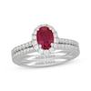 Thumbnail Image 1 of Neil Lane Oval-Cut Natural Ruby & Diamond Bridal Set 5/8 ct tw 14K White Gold