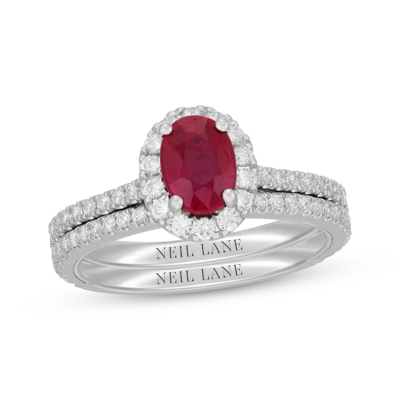 Main Image 1 of Neil Lane Oval-Cut Natural Ruby & Diamond Bridal Set 5/8 ct tw 14K White Gold