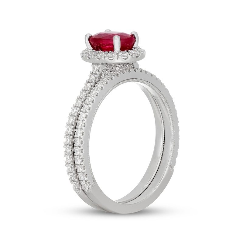 Main Image 2 of Neil Lane Oval-Cut Natural Ruby & Diamond Bridal Set 5/8 ct tw 14K White Gold