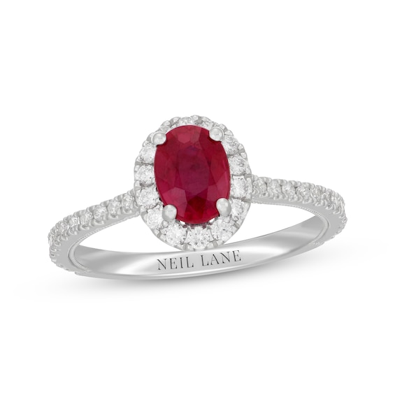 Neil Lane Oval-Cut Natural Ruby & Diamond Engagement Ring 1/2 ct tw 14K White Gold