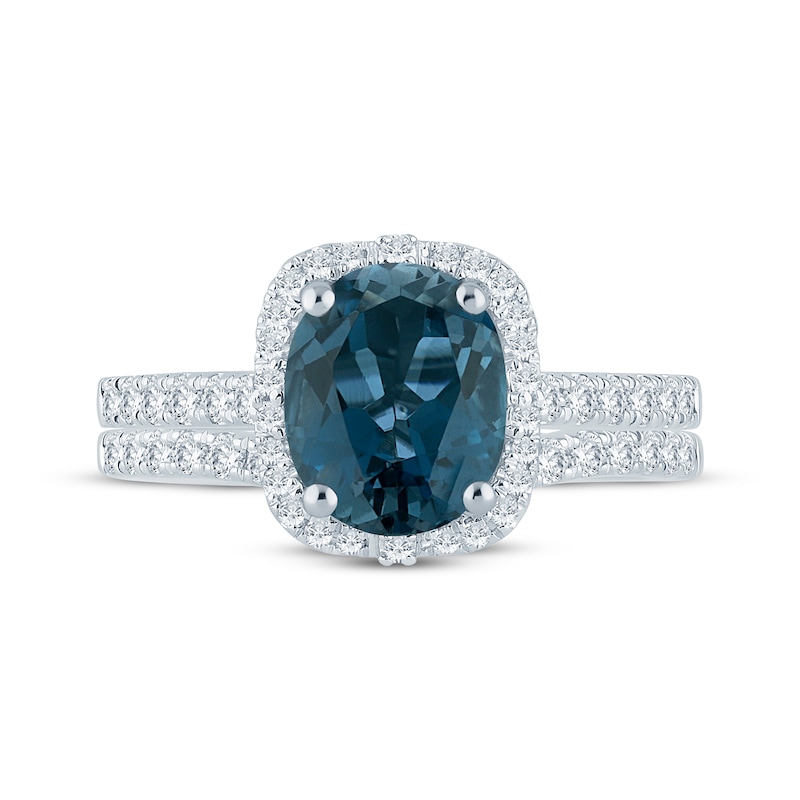 Main Image 3 of Oval-Cut London Blue Topaz & Diamond Bridal Set 1/2 ct tw 14K White Gold