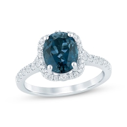 Oval-Cut London Blue Topaz & Diamond Engagement Ring 1/3 ct tw 14K White Gold