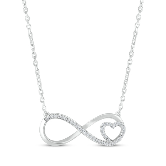 Diamond Infinity & Heart Necklace 1/10 ct tw 10K White Gold 18"