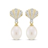 Thumbnail Image 2 of Cultured Pearl & Diamond Seashell Drop Earrings 1/10 ct tw 10K Yellow Gold