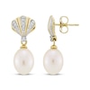 Thumbnail Image 3 of Cultured Pearl & Diamond Seashell Drop Earrings 1/10 ct tw 10K Yellow Gold