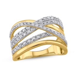 Diamond Crossover Ring 1 ct tw 10K Yellow Gold