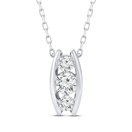 Three-Stone Diamond Curved Bar Necklace 1/3 ct tw 10K White Gold 18&quot;