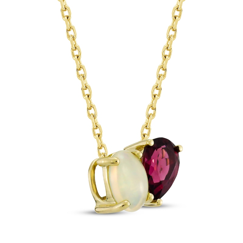 Toi et Moi Oval-Cut Opal & Pear-Shaped Rhodolite Garnet Necklace 10K Yellow Gold 18"