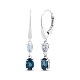 Toi et Moi Pear-Shaped Sky Blue Topaz & Oval-Cut London Blue Topaz Dangle Earrings 10K White Gold