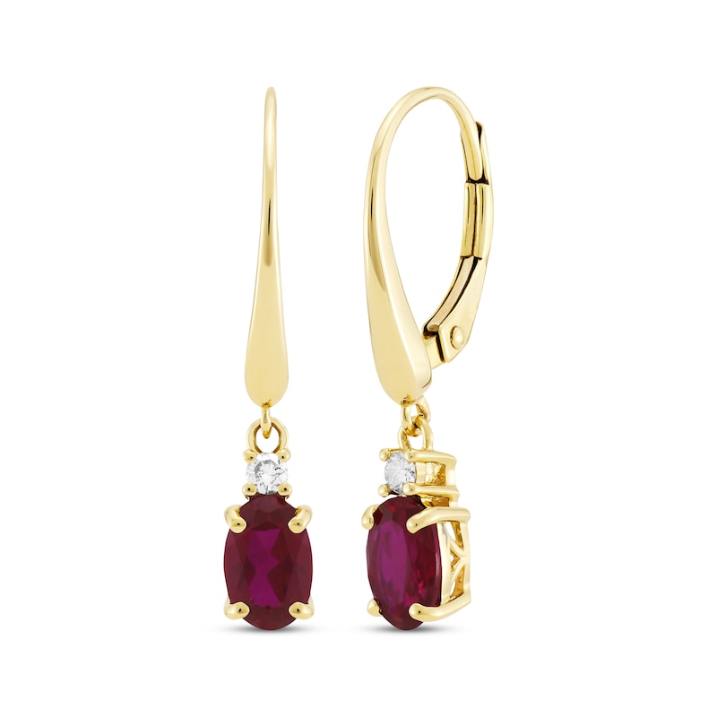 Oval-Cut Lab-Created Ruby & Diamond Dangle Earrings 10K Yellow Gold | Kay