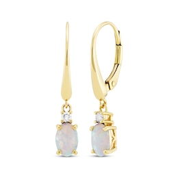 Oval-Cut Lab-Created Opal & Diamond Dangle Earrings 10K Yellow Gold