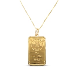 2 Gram Gold Bar Necklace 14K & 24K Yellow Gold 18&quot;