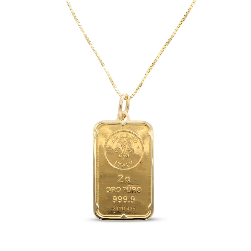 2 Gram Gold Bar Necklace 14K & 24K Yellow Gold 18