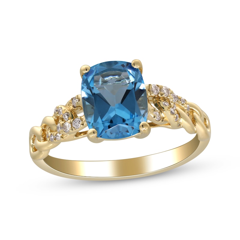 Cushion-Cut Swiss Blue Topaz & Diamond Chain Link Ring 1/10 ct tw 10K ...